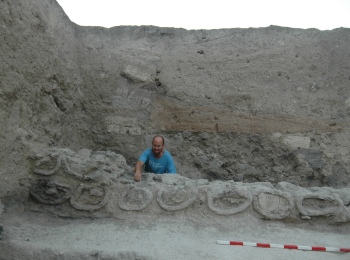 Row of cylindrical beehives found at Tel Rehov. (Photo: Amihai Mazar)