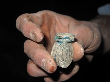 Some of the coins, with the image of the Temple, as found in the cave (Photos: Sasson Tiram & Dr. Boaz Zissu)