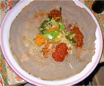 Traditional Ethiopian dish: injera with vegetables